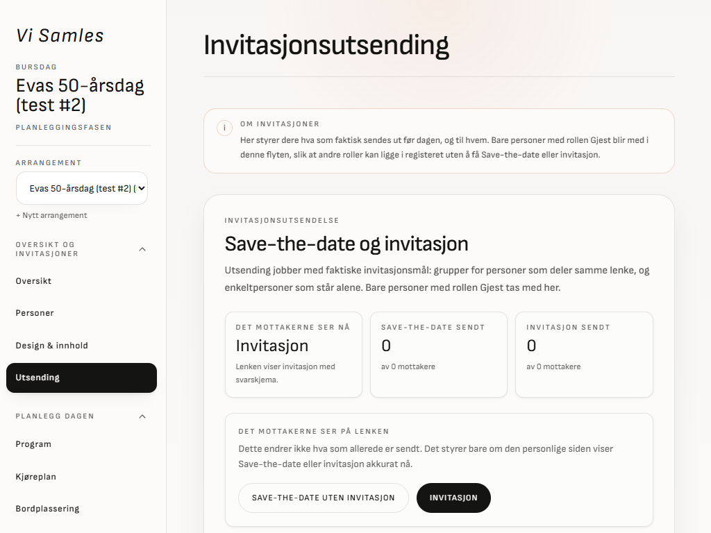 Utsending av invitasjoner på e-post fra Min side