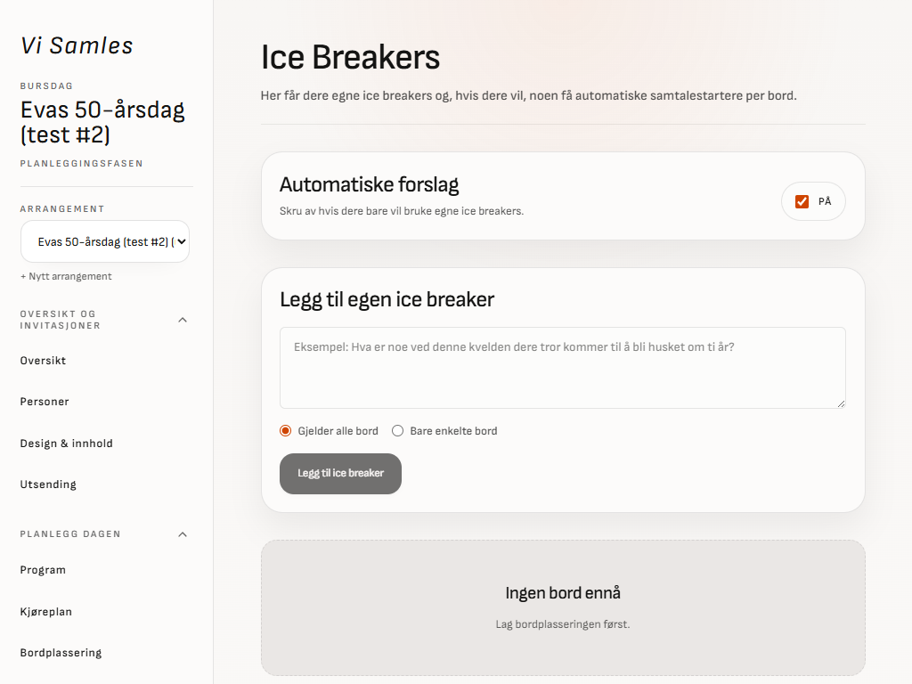 Samtalestartere til bordene